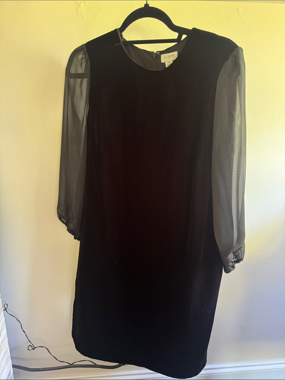 J. Crew Black Velvet Shift Dress with Sheer, size 8, new without tag